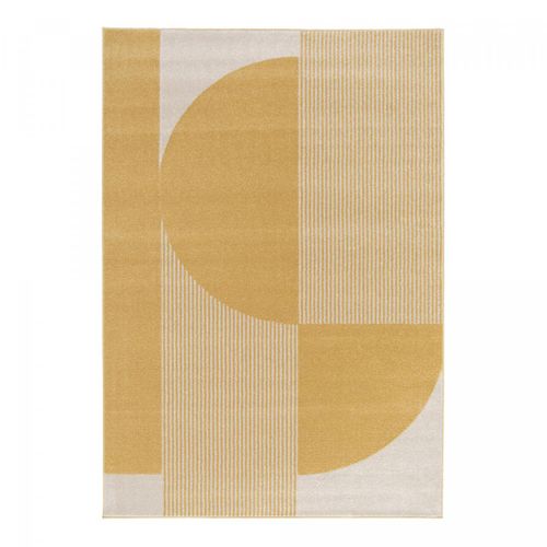 Tapis Salon 160x230 Tissé Beige Et Jaune Rectangle Motif Géométrique Contuni