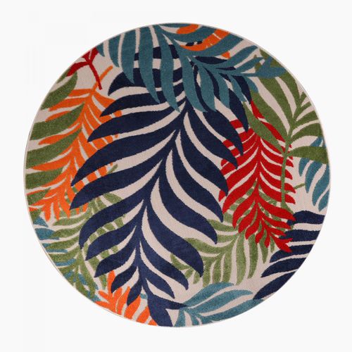 Tapis Extérieur Ø200cm Rond Tissé Kilim Bleu Et Rouge Chimek