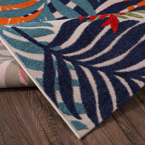 Tapis Extérieur Ø200cm Rond Tissé Kilim Bleu Et Rouge Chimek