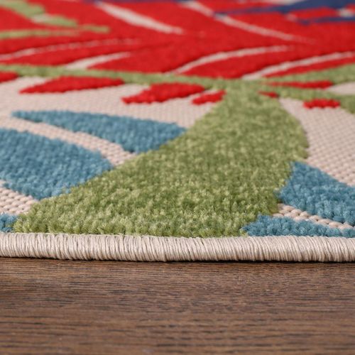 Tapis Extérieur Ø200cm Rond Tissé Kilim Bleu Et Rouge Chimek