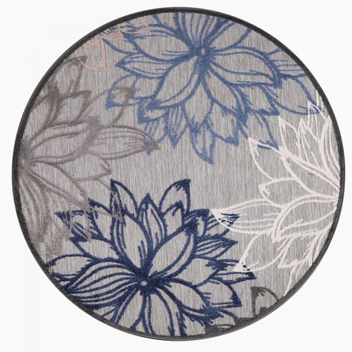 Tapis Extérieur Ø150cm Rond Tissé Kilim Gris Et Bleu Chimeko