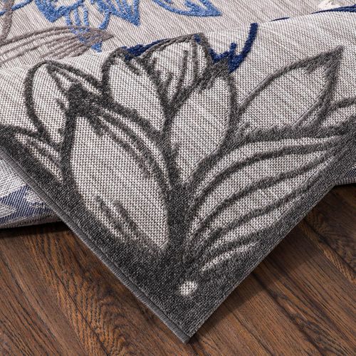 Tapis Extérieur Ø150cm Rond Tissé Kilim Gris Et Bleu Chimeko