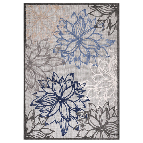 Tapis Extérieur Ø150cm Rond Tissé Kilim Gris Et Bleu Chimeko