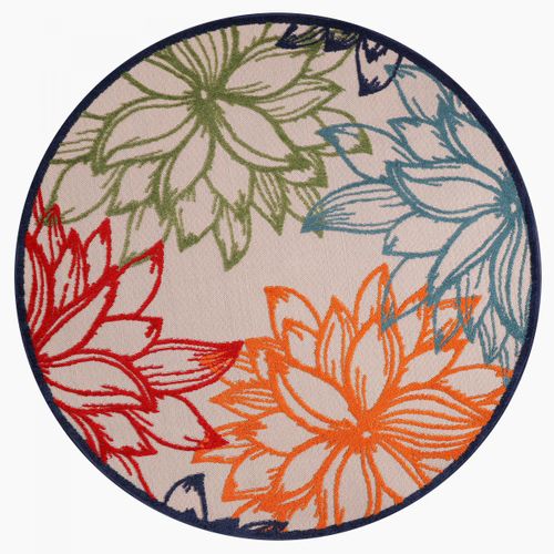 Tapis Extérieur Ø120cm Rond Tissé Kilim Bleu Et Beige Chimeko