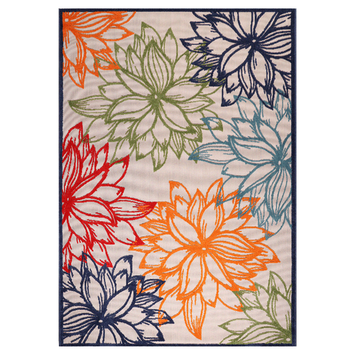 Tapis Extérieur Ø120cm Rond Tissé Kilim Bleu Et Beige Chimeko