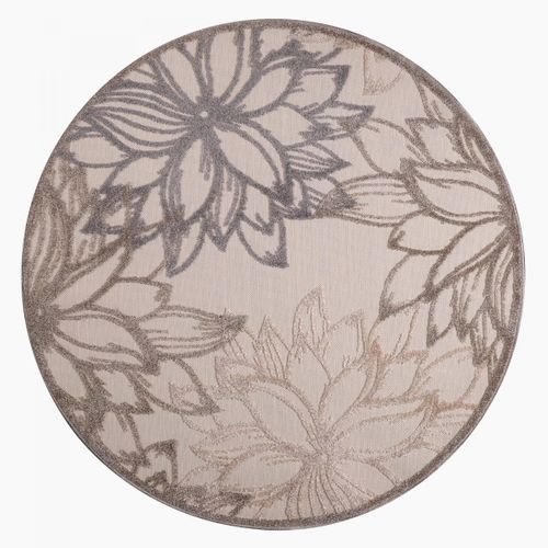 Tapis Extérieur Ø120cm Rond Tissé Kilim Marron Et Crème Chimeko