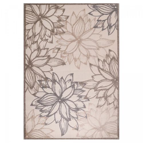 Tapis Extérieur Ø120cm Rond Tissé Kilim Marron Et Crème Chimeko