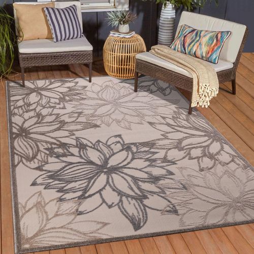 Tapis Extérieur Ø150cm Rond Tissé Kilim Marron Et Crème Chimeko