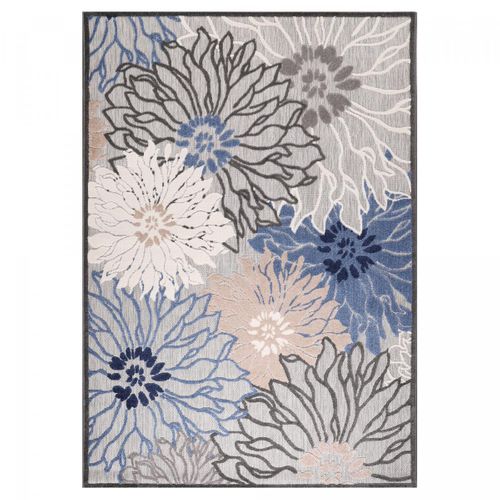 Tapis Extérieur 60x110 Tissé Kilim Bleu Et Gris Chimeka