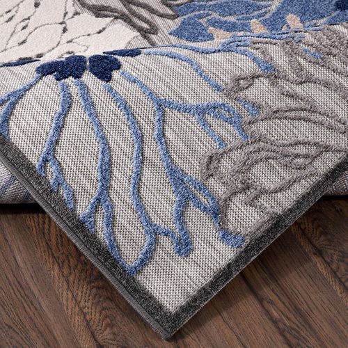 Tapis Extérieur 60x110 Tissé Kilim Bleu Et Gris Chimeka