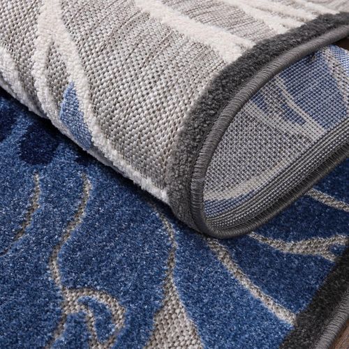 Tapis Rond D'extérieur D.150cm Tissé Kilim Bleu Et Gris Chimeka