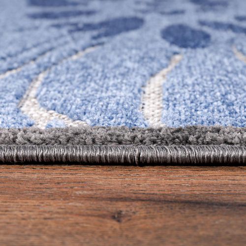 Tapis Rond D'extérieur D.150cm Tissé Kilim Bleu Et Gris Chimeka