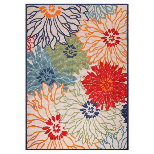 Tapis Extérieur 80x150 Tissé Kilim Bleu Et Beige Chimeka