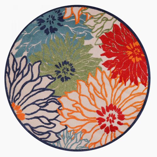 Tapis Extérieur Ø120cm Rond Tissé Kilim Bleu Et Beige Chimeka