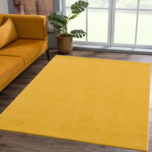 Tapis Salle à Manger 200x290 Tissé Jaune Rectangle Motif Uni Nossa