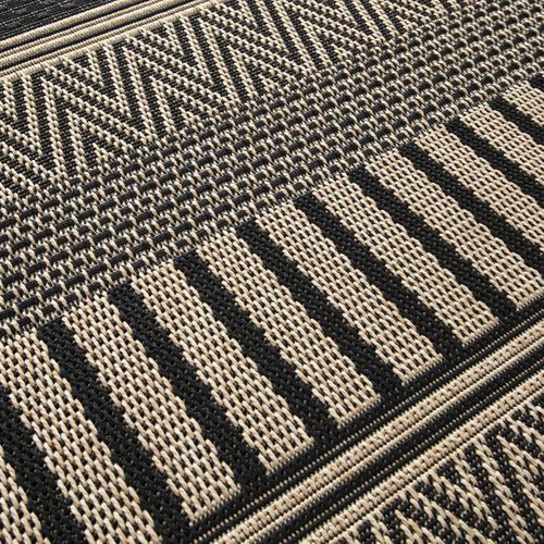 Tapis Kilim 200x290 Rectangle Tissé Noir Et Beige Motif Ethnique Lona 1