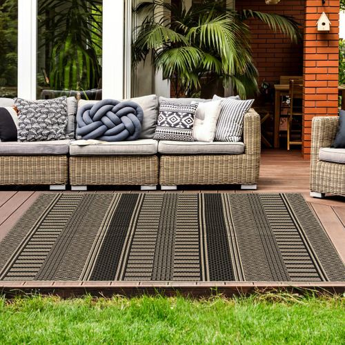 Tapis Kilim 200x290 Rectangle Tissé Noir Et Beige Motif Ethnique Lona 1