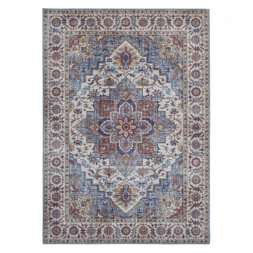 Tapis Chambre 120x170 Tissé Bleu Et Blanc Rectangle Motif Oriental Nikel
