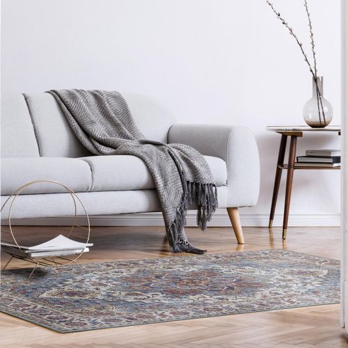 Tapis Chambre 120x170 Tissé Bleu Et Blanc Rectangle Motif Oriental Nikel