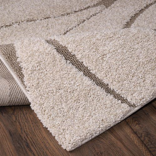 Tapis Shaggy 200x280 Rectangle Tissé Beige Motif Géométrique Pouda