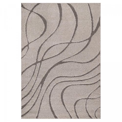 Tapis Shaggy 200x280 Rectangle Tissé Beige Motif Géométrique Pouda