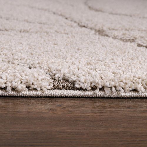 Tapis Shaggy 200x280 Rectangle Tissé Beige Motif Géométrique Pouda