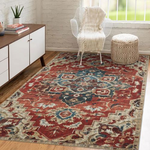 Tapis Orient 160x230 Rectangle Rouge Et Beige Tissé Motif Classique Meda B