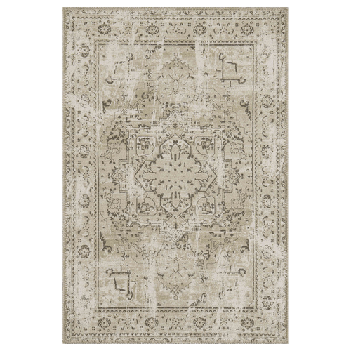 Tapis Orient 80x150 Rectangle Kaki Tissé Motif Classique Medaillon