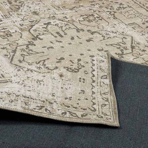 Tapis Orient 80x150 Rectangle Kaki Tissé Motif Classique Medaillon