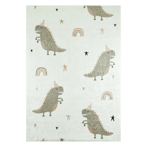 Tapis Enfant 120x160 Rectangle Tissé Vert Et Crème Monstro