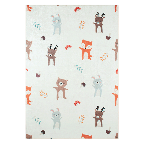 Tapis Enfant 160x230 Rectangle Tissé Crème Motif Animaux Foret