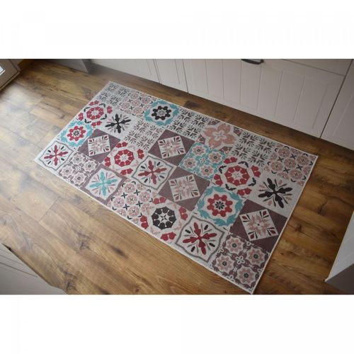 Tapis De Cuisine 80x150 Rouge Et Bleu , Facile D'entretien Lyn11 Caroment B