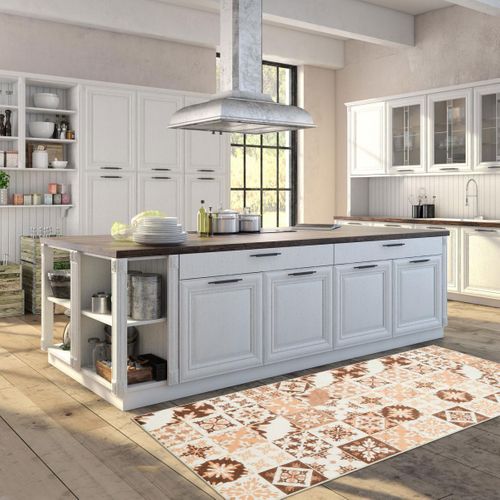 Tapis Couloir 80x300 Orange Motif Carreaux De Ciment Caroment C