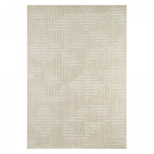 Tapis Salle à Manger 160x230 Tissé Crème Rectangle Motif Géométrique Elegance D