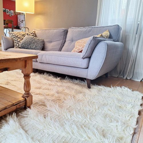Tapis Shaggy 120x170 Rectangle Fait Main Crème En Laine Motif Uni Flokata