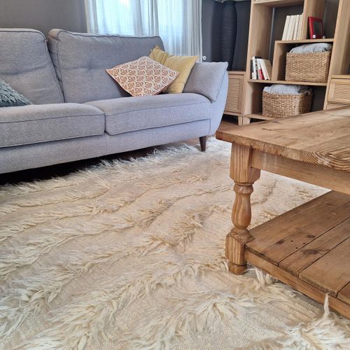 Tapis Shaggy 120x170 Rectangle Fait Main Crème En Laine Motif Uni Flokata