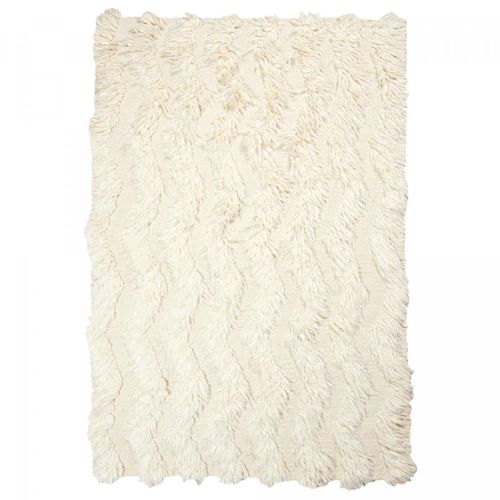 Tapis Shaggy 120x170 Rectangle Fait Main Crème En Laine Motif Uni Flokata