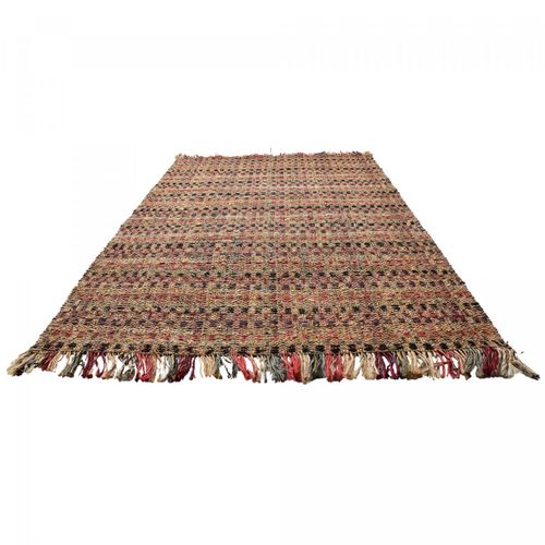 Tapis Jute 120x170 Fait à La Main Beige Et Bordeaux Square