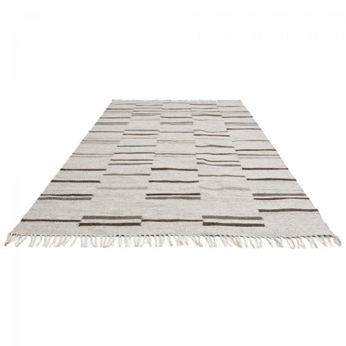 Tapis Kilim 80x150 Rectangle Fait à La Main En Laine Gris Et Marron