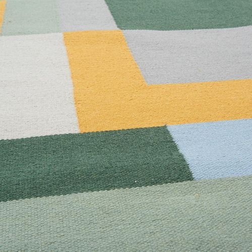 Tapis Kilim 200x290 Rectangle Fait Main En Laine Jaune Et Vert