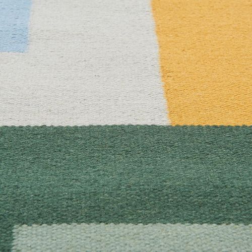 Tapis Kilim 200x290 Rectangle Fait Main En Laine Jaune Et Vert