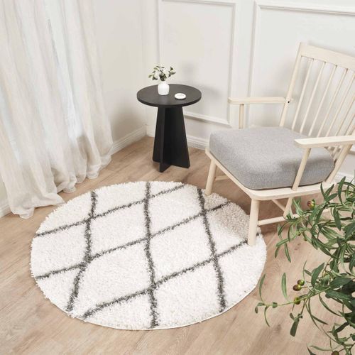 Tapis Berbère Rond Ø200cm Tissé Motif Ethnic Lyn4 Benyle à Crème