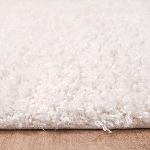 Tapis Shaggy Ø200cm Rond Tissé Crème Motif Uni Lyn4 Unila