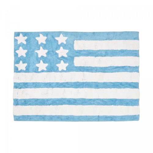 Tapis Enfant 124x167 Fait Main En Coton Bleu Et Blanc Drapa