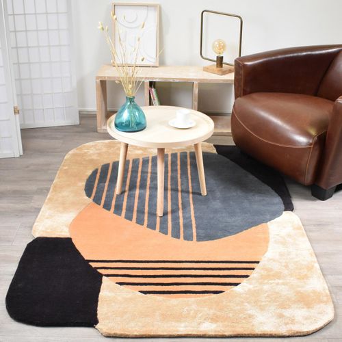 Tapis Salle à Manger 200x290 Fait Main En Laine Beige Et Bleu