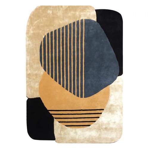 Tapis Salle à Manger 200x290 Fait Main En Laine Beige Et Bleu