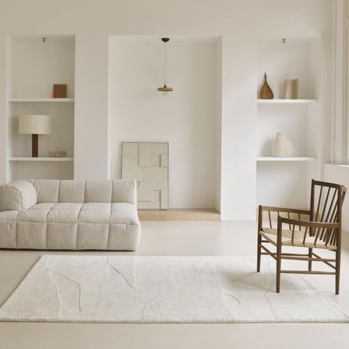 Tapis Chambre 140x200 Fait à La Main En Laine Crème Rectangle Motif Faux Uni