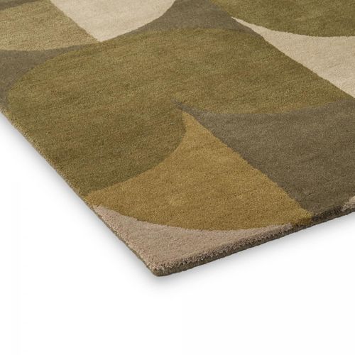 Tapis Chambre 160x230 Fait à La Main En Laine Vert Et Beige Motif Seventies