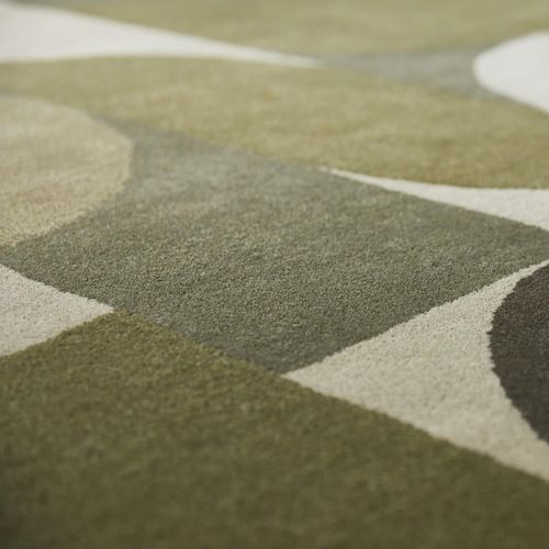 Tapis Chambre 160x230 Fait à La Main En Laine Vert Et Beige Motif Seventies