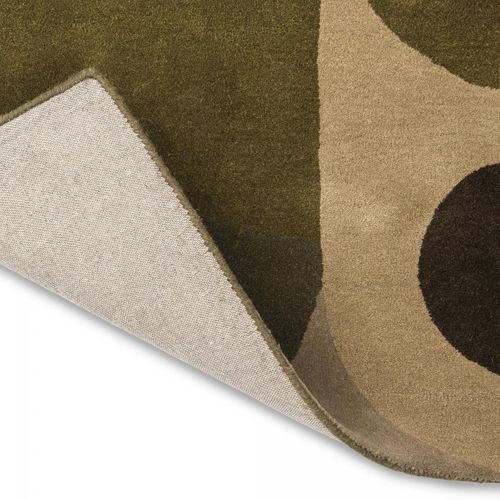 Tapis Chambre 160x230 Fait à La Main En Laine Vert Et Beige Motif Seventies